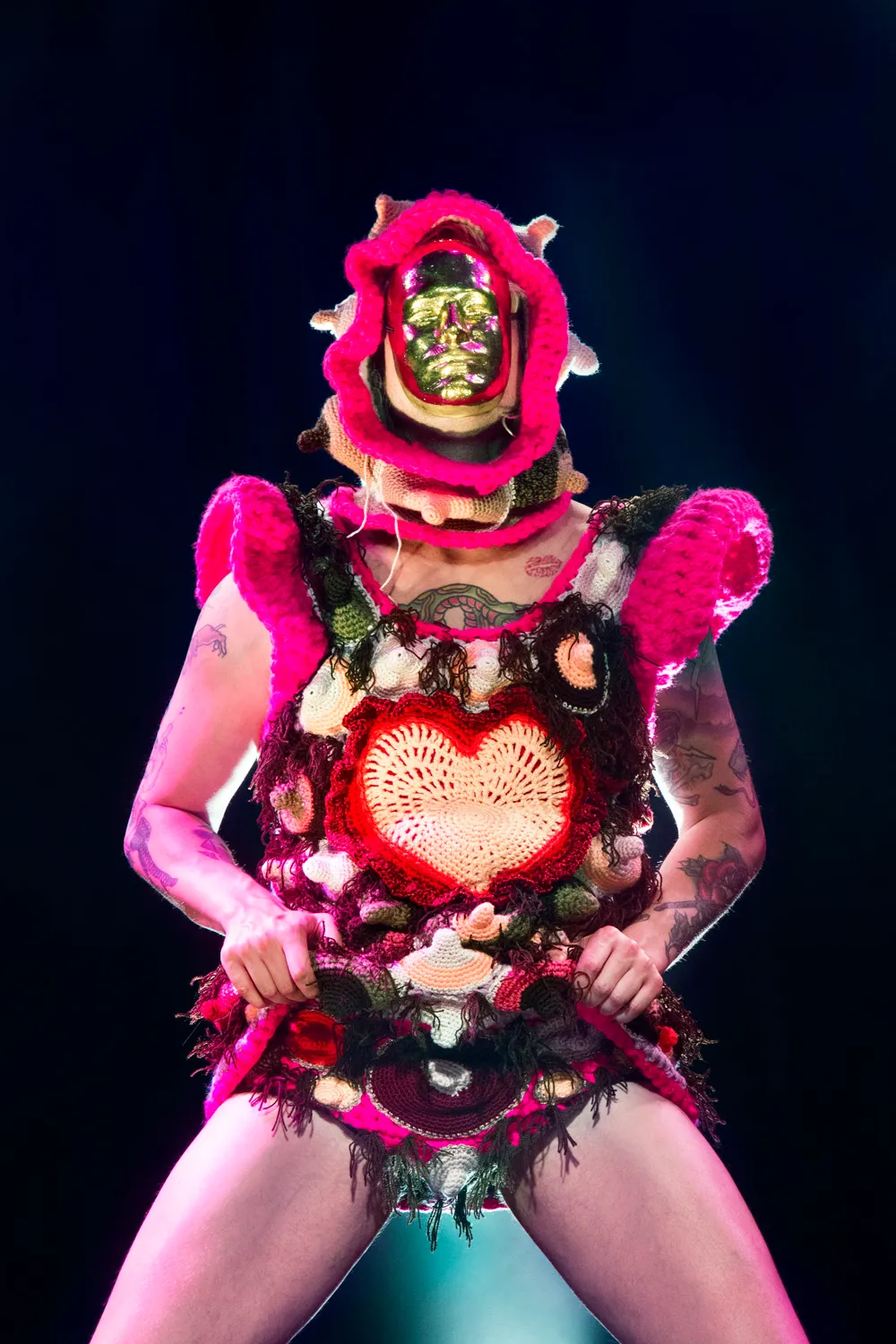 Mannequin with Vulva suit, golden face mask
