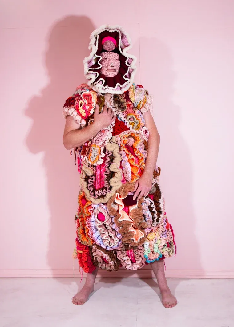 Vulva suit (crochet dress, vest and balaclava)